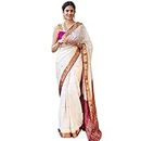 BE4ME.COM Women's Pure Lichi Silk Indian Wedding Wear kanjeevaram Saree with UnStitched Blouse Piece (White)