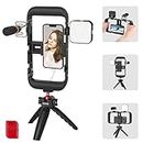 NEEWER Phone Stabilizer Video Rig Kit for Video Recording Vlogging, Phone Cage with LED Video Light, CM14 PRO Mini Mic, Desktop Tripod Compatible with iPhone 14 Pro Max Samsung Huawei, PA004