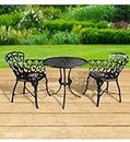 BRISHI Cast Aluminium Garden Patio Seating Chair and Table Set for Balcony Outdoor Furniture with 1 Table and 2 Chair Set (Black)