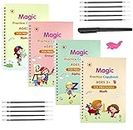 ZURU BUNCH® 4 pcs Magic Practice copybook for Kids Reusable Handwriting Book Kids Writing Practice Book with Pen & 4 Books + 10 Riffile +1 Grip +1 Pen.