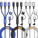 YaCeSyn 3Pack Multi 6 in 1 Fast Charging Cable 4FT/1.2M Quick Charge Cord Nylon Braided USB A/C to Type C+Micro USB+i-Product Connector Sync Adapter for iPhone/Android/Tablets