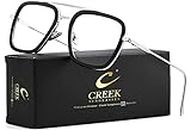 CREEK Blue Light Blocking Blue Cut Zero Power anti-glare Retro Square Eyeglasses,Tony Stark Frame for Eye Protection from UV by Computer/Tablet/Laptop/Mobile (With Torch and Testing Card)