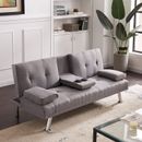 Fabric Modern Sofa Bed Sectional 3 Seater 2 Cup Holder Couch Bed Chrome Legs