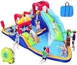 ELEMARA Inflatable Water Slide Bounce House, 10 in 1 Inflatable Water Park with Blower, 2 Slides & 2 Climbing Walls & 2 Water Guns, Deep Pool Giant Splash Pool, Water Slides for Kids Backyard for 6