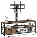 Seventable TV Stand with Mount and Power Outlet 51", Swivel TV Stand Mount for 32/45/55/60/65/70 inch TVs, Height Adjustable TV Entertainment Center with Cable Management, Rustic Brown