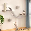 HDLKRR Set of 6 Cat Wall Shelves Furniture, Wall Mounted Climbing Shelf with Cat Shelves, Perches, Wood Sisal Post, Ladder, and Travel Platform - Indoor