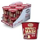 Idahoan Mashed Potato Pots, Bacon and Cheese, Dried Potato Mash, Cooks in 1 minute, Quick Lunch, Bulk Pack of 12