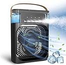 One94Store Portable Humidifier Air Cooler Fan Mini Cooler for Home with 3 Speed Mode, Mist Fan with Water Spray, 7 Color LED and Timer, USB Personal Cooler Desk Fan for Shop, Office, Kitchen (USB Powered Mini AC, Black)
