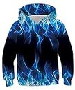 Belovecol Boys Blue Hoodie Novelty Smoke Print Hooded Sweatshirts 3D Flame Blue Cool Graphic Long Sleeve Hood Hoodie Size 9-11