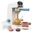 PairPear Kids Wooden Toys Coffee Maker Toy Espresso Machine Playset - Toddler Play Kitchen Accessories Gift for Girls and Boys