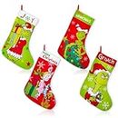 4 Pack The Grinch Christmas Stocking, Red Green Grinch Family Stockings Christmas Candy Gift Socks for Family Holiday Xmas Party Decor