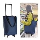 BREENHILL Shopping Trolley with Wheels, Foldable Shopping Bag with Wheels Portable Supermarket Cart Large Capacity-Blue