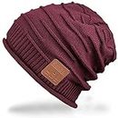 Mydeal Wireless Bluetooth Beanie Hat Headphones Headsets Music Audio Cap with Speakers Mic Hands Free for Women Men Outdoor Sports,Compatible with iPhone 7/7 Plus,Samsung - Burgundy