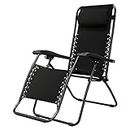 Caravan Sports Zero Gravity Outdoor Portable Folding Camping Lawn Deck Patio Pool Recliner Lounge Chair for Adults, Adjustable Headrest, Black