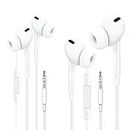 2 Pack Wired Earbuds Volume Control Earphone HiFi Stereo 3.5mm Headphones with Microphone for iPad iPod PC MP3 Android Computer White