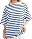 Oversized Striped Short Sleeve T-Shirts Color Block Crew Neck Basic Shirt Casual Summer tee Tops Shirts Color (XXL,2)