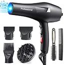 HappyGoo,Professional Hair Dryer 2400W AC Motor Fast Drying Salon Ionic Hairdryer with 2 Speed, 3 Heat Setting, Cool Button, with Diffuser, Nozzle, Concentrator Comb for Curly and Straight Hair