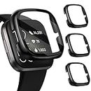 [3 Pack] iVoler Screen Protector Tempered Glass for Fitbit Versa 2, Hard PC case with Bumper Cover Sensitive Touch Full Coverage Protective Case for Versa 2 Smart Watch, Black