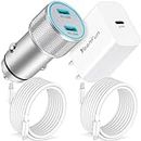 USB C Car and Wall Fast Charger for iPhone 15/15 Pro Max Plus, Google Pixel 8/7/6/5, iPad Pro/Air, Galaxy, 40W Dual USBC Car Charger Adapter + 2Pack 6FT USB C Cable + 20W USB C Charging Block Brick
