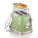 Wiltal Toaster 2 Scheiben, Toaster Retro, Toaster mit Brötchenaufsatz, Toaster mit Deckel aus Edelstahl, Vorheiz-, Auftau- und Abbruchfunktion, Countdown-Timer-Anzeige, Schnell-Toaster(Grün)��…