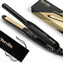 Terviiix 1/2" Small Flat Irons for Short Hair, Pencil Edges Flat Iron Hair Straightener, Small Straightening Iron for Pixie Cut & Touch Ups, Ceramic Flat Iron Curling Iron in One, Dual Voltage, black