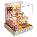 CUTEROOM DIY Doll House Miniature Furniture Wooden House Kit with Dust Cover & LED Light and Accessories - New Three Styles QT Series Dollhouse (QT032)