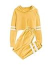 Meikulo Kids Girls Crop Tops Hoodies Long Sleeve Pullover Sweatshirts Sweatpants Jogger Tracksuit Casual Wear 2 Piece Outfits Cute Striped Athletic Sweatsuit Yellow, 13-14 Years