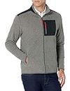 Amazon Essentials Men's Full-Zip Polar Fleece Jacket (Available in Big & Tall), Charcoal Heather/Black, Color Block, Large