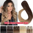 LuXury 8PCS Clip in on Weave 100% Remy Human Hair Extensions Full Head Ombre AU6