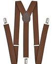 Trilece Suspenders for Men - Adjustable Elastic Y Back Style Suspender - Strong Clips (Brown)