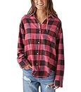 Lucky Brand Women's Oversized Distressed Plaid Shirt, Pink Plaid, X-Small