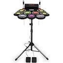 Electric Kids Drum Set,Electronic Drum Set Practice 9 Pads With Stand,Music Recording,Light Up Drum Sticks,Drum Pedal,Midi,Dual Stereo Speaker(Rainbow)