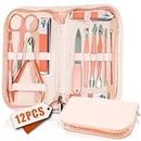Manicure Set Nail Clipper Set Men Women 12 in 1 Nail Care Kit with Portable Case Travel Manicure Pedicure Tools Grooming Kit Beauty Salon(Rose Gold)
