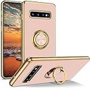 for Galaxy S10 Ring Holder Case Edge Plating 360 Degree Rotation Kickstand case Soft Silicone TPU Women Girls Slim Soft Flexible Protective Case for Samsung S10 (Pink)