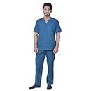 FRENCH TERRAIN Unisex Polyester Cotton V-Neck Scrub Suit, Set of Top and Pant, Triple Stitch Top with 2 Pockets, Bottom Elasticated Waist with Drawstring & Extra Knee Pocket (L_caribbean Blue)
