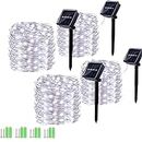 Solar String Lights, 4 Pack 55Ft 150 LED Solar Fairy Lights, 8 Modes Waterproof Outdoor Christmas Lights, Copper Wire Solar Powered Patio Lights for Garden, Tree, Home, Trees Decor (White)