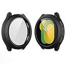 Yolin 2 Pack Hard Protective Case with Tempered Glass Screen Protector Compatible Samsung Galaxy Watch 5 / Galaxy Watch 4 40mm, PC Ultra-Thin All-around Cover For Galaxy Watch 4/5 40mm (2 Black)