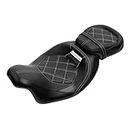 Low-Profile Leather Rider Seat Pillion Driver Passenger Seat for Harley Touring Road King Street Glide Road Glide Electra Glide 2009-2023, 2009-2022 CVO Touring models