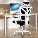 Winrise Office Chair Ergonomic Desk Chair, High Back Gaming Chair, Big and Tall Reclining Chair Comfy Home Office Desk Chair Lumbar Support Breathable Mesh Computer Chair Adjustable Armrests (White)