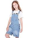 SOLOCOTE Girls Denim Overalls with Adjustable Belt Jumpers BF Jeans Jumpsuit Suspender Shortall Bib Pocket 5-14Y - Blue - 9-10Y