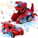 Refasy Transforming Dinosaur Toys for Kids Age 3-4,Electric Deformation Dinosaur Car Kids Robot Vehicle Toy Car for Boys Dinosaur Deformation Car Dino Toys Best Birthday Xmas Gifts Age 8-12 Red