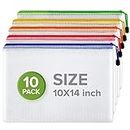 10 Pack Plastic Mesh Zipper Pouch Document Bag 10x14 in - Waterproof Plastic Mesh Zipper Pouch for School Office Supplies - Toys Puzzles & Games Organizing Storage - Zipper Pouches for Storage