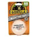 Gorilla Tough & Clear Double Sided Mounting Tape, Hanging, Instant 15lb Strong Hold, Permanent Bond, Weatherproof, 1 in x 60 in, Clear, (Pack of 1), 6065101 (Packaging May Vary)