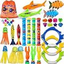 Ophy 39Pcs Diving Toys Set | Pool Toys for kids Swimming Pool Toys Includes 4 Diving Sticks 3 Diving Rings 4 Torpedo Bandit Underwater Diving Game Pool Toys Treasures Games Gift Set with Storage Bag