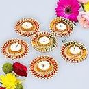 Kapoor Crafts ® 6 Pcs Colorful Metallic Tea Light Candle Holder for Home Office Decoration Puja Articles Home Decor Gift TeaLight (Multicolor)