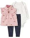 Carter's Baby Girls' 3 Piece Vest Little Jacket Set (Pink/Heather/Navy, 24 Months)