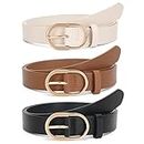 3 Pack JASGOOD Women's Leather Belts for Jeans Pants Dress Fashion Ladies Waist Belt with Gold Buckle