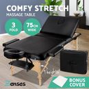 Zenses Massage Table 75cm Portable 3 Fold Wooden Beauty Waxing Therapy Bed Black