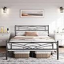 Yaheetech 5ft King Bed Solid Bed Frame with Cloud-inspired Design Headboard and Metal Bed Slats, Ample Under-bed Storage Black