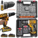 21V Cordless Drill Driver + 2 Batteries Set Screwdriver Power Tool Hammer Kit